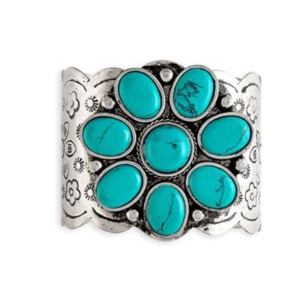 Jewelry - New Faux Squash Turquoise Stone Silver Toned cuff bracelet womens boho western